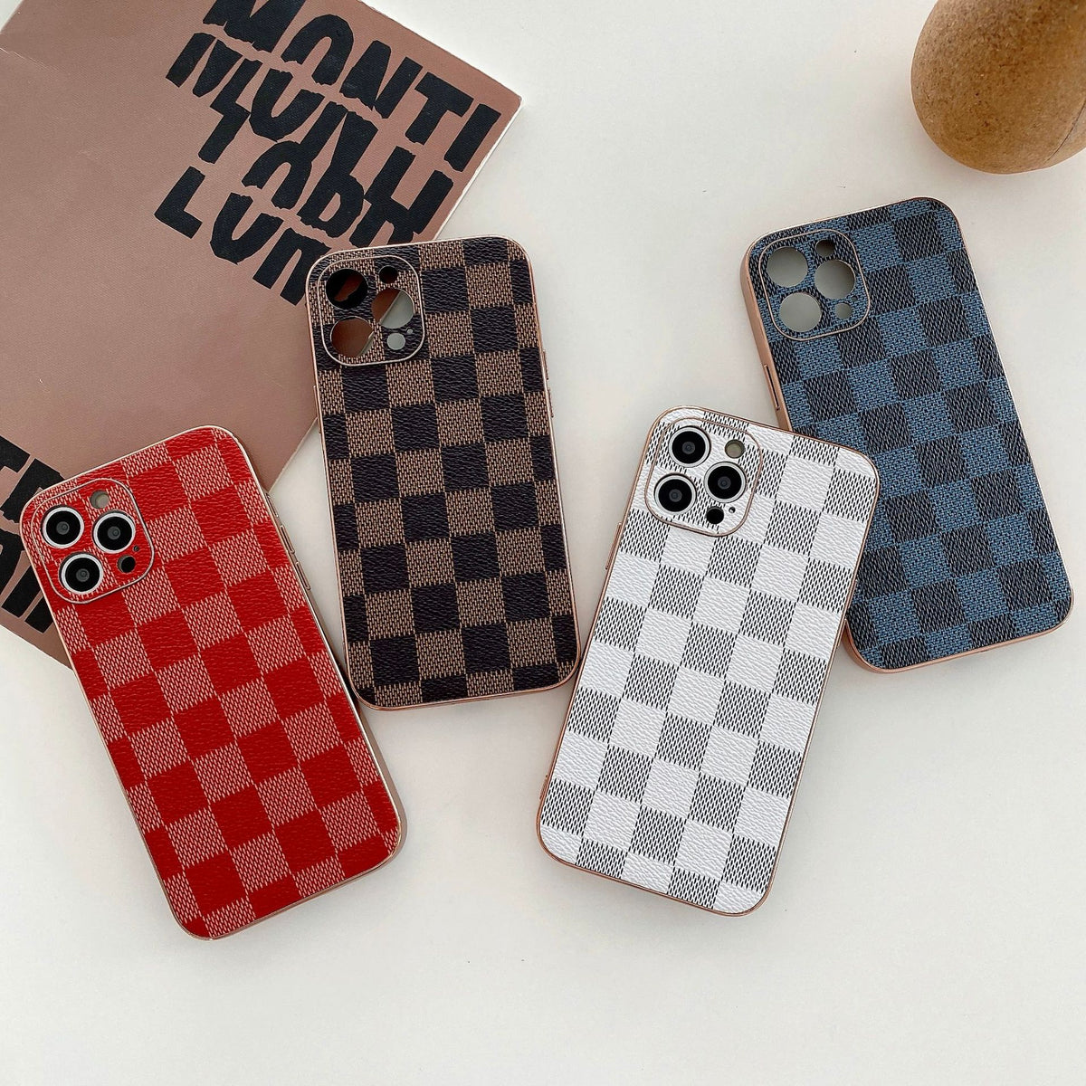 Plaid Checkerboard Leather Phone Case