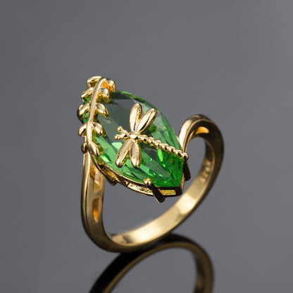 Dragonfly Olive Emerald Ring