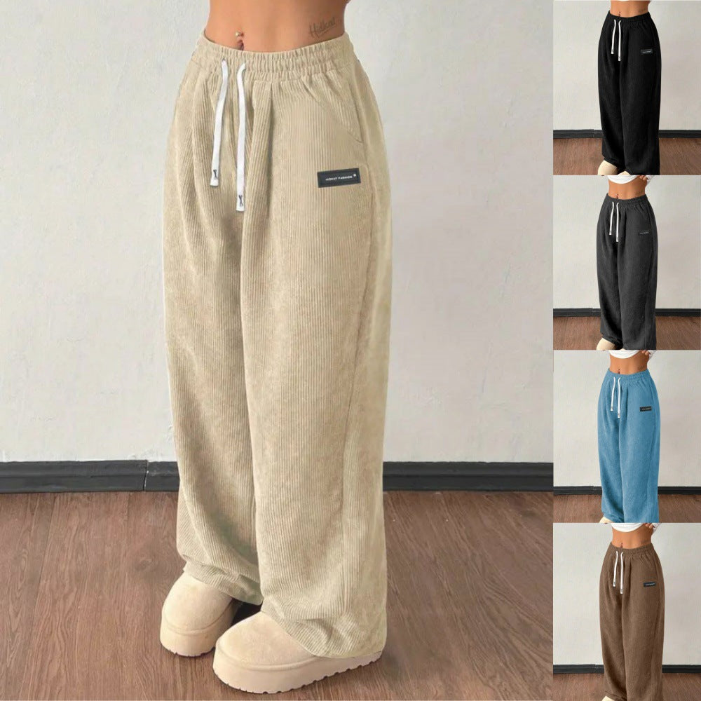 Drawstring Corduroy Wide-Leg Pants