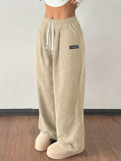 Drawstring Corduroy Wide-Leg Pants