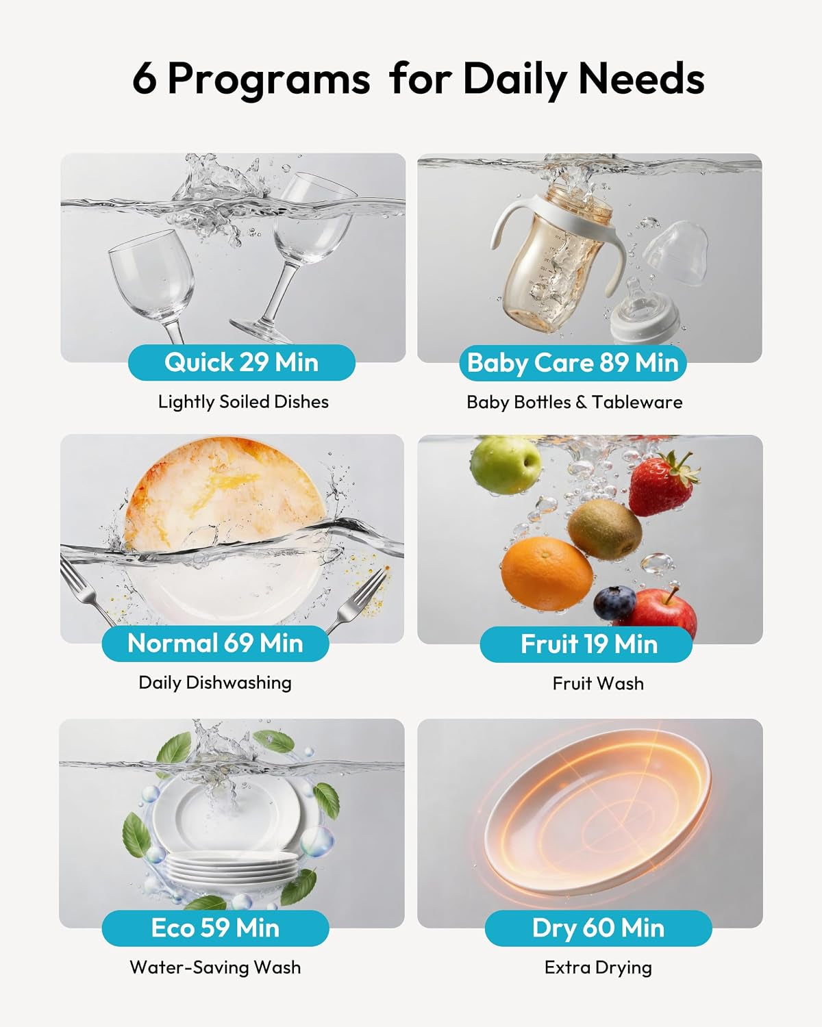 Portable Countertop Dishwasher, 6 Programs
